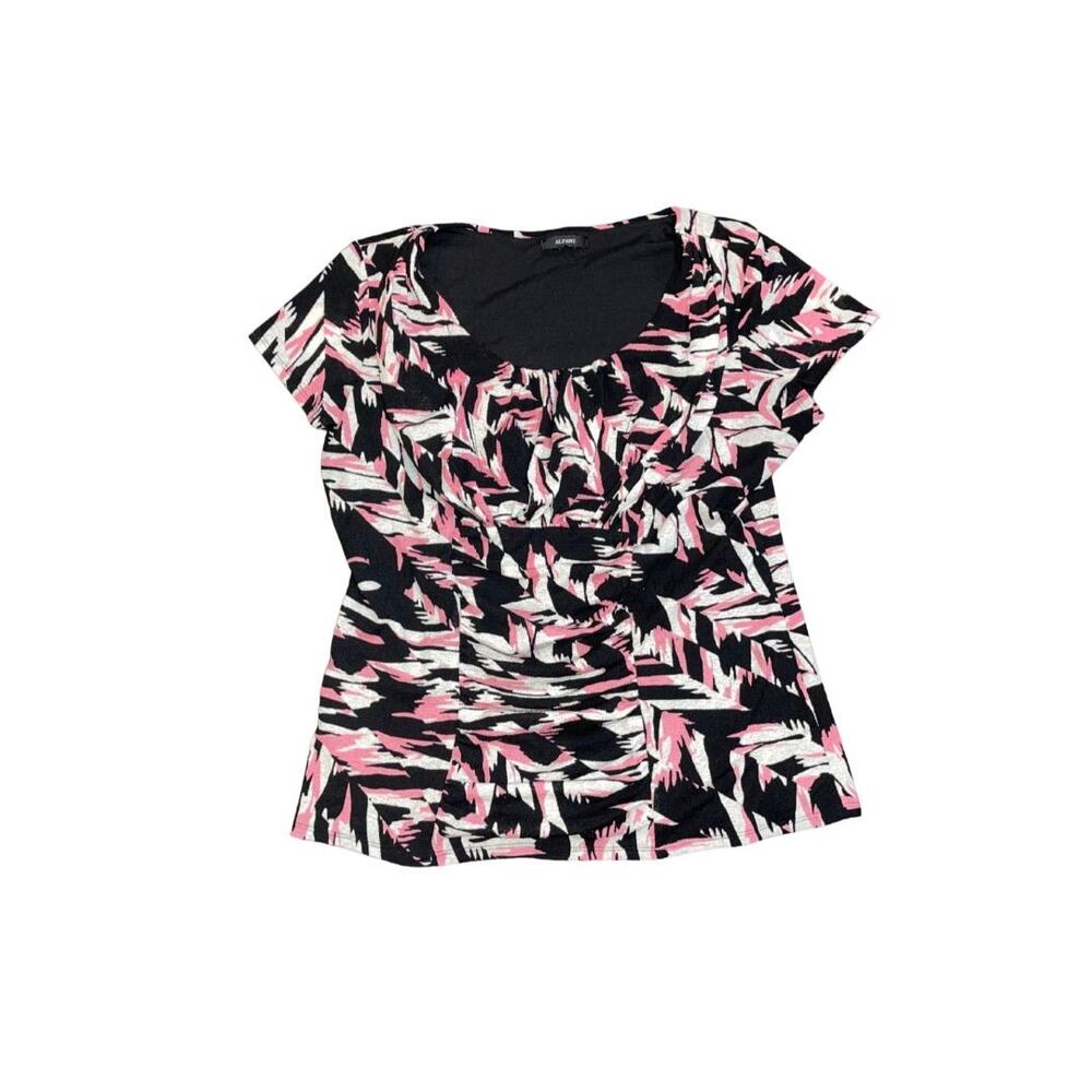 Alfani Pink Abstract Ruched Scoop Neckline Blouse Cap Sleeve Size Large